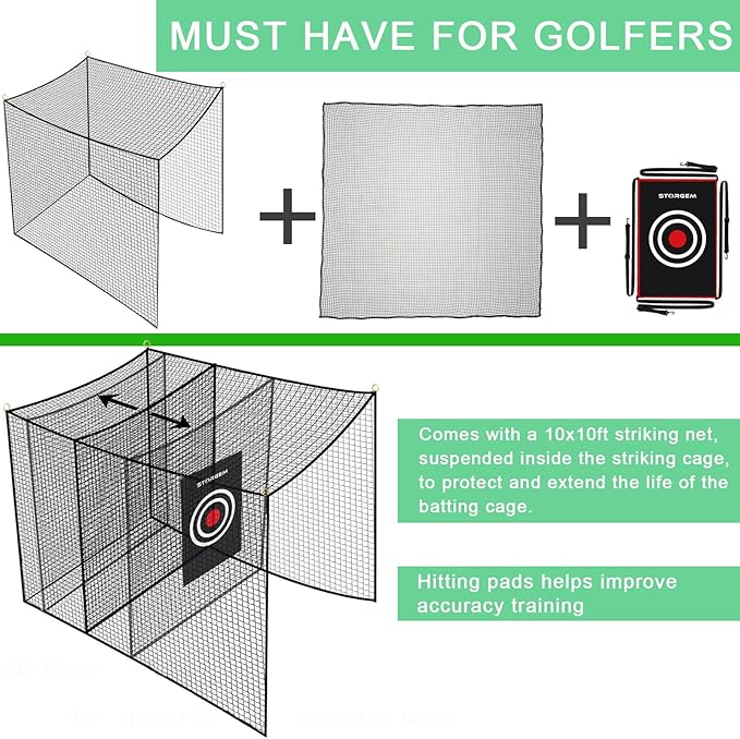 Storgem Golf Batting Cage Net with Extra Striking Net, Net Only, Heavy Duty Golf Hitting Practice Net, Backyard Batting Cage for Sports Training-StrideForce Fitness