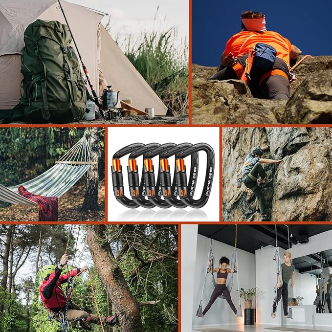 Climbing Carabiner Clips 25kN Auto Locking Carabiner, Professional Heavy Duty Large Locking Carabiner Clips for Rock/Ice Climbing Rappelling Rescue Swing etc, D Shaped, Large Size-StrideForce Fitness