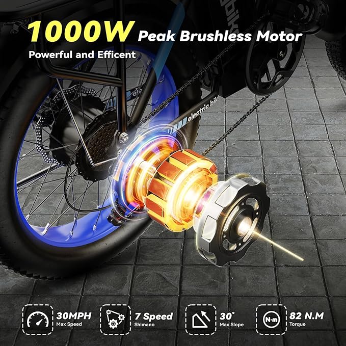 Foldable Electric Bike for Adults, 30+MPH, 48V 20Ah Removable Lithium Battery up to 80Miles, 20" Fat Tire 1000W Peak Motor Dirt Ebike Adult Electric Bicycle for Commute Beach Mountain E Bike-StrideForce Fitness