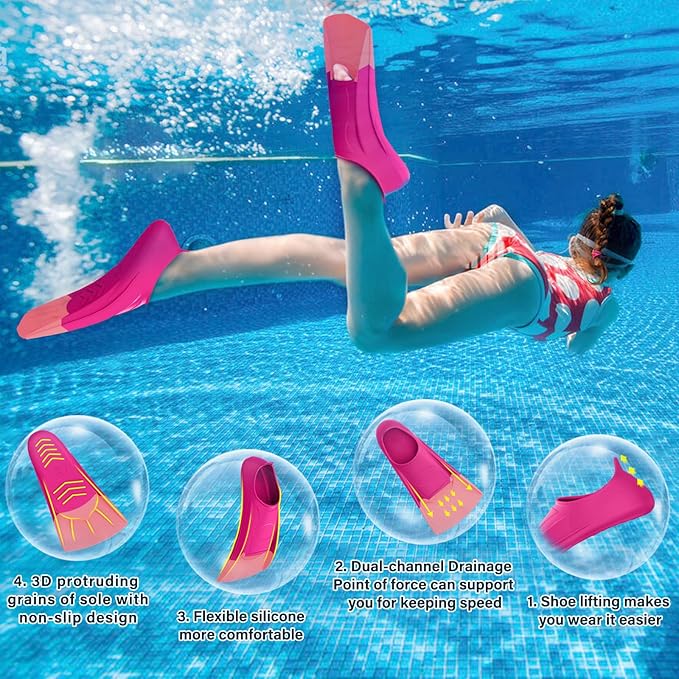 Gintenco Swim Fins, Kids Swim Training Fins for Lap Swimming, Travel Size Flippers with Mesh Bag, Silicone Swimming Fins for Kids Teens Adults Women Men-StrideForce Fitness