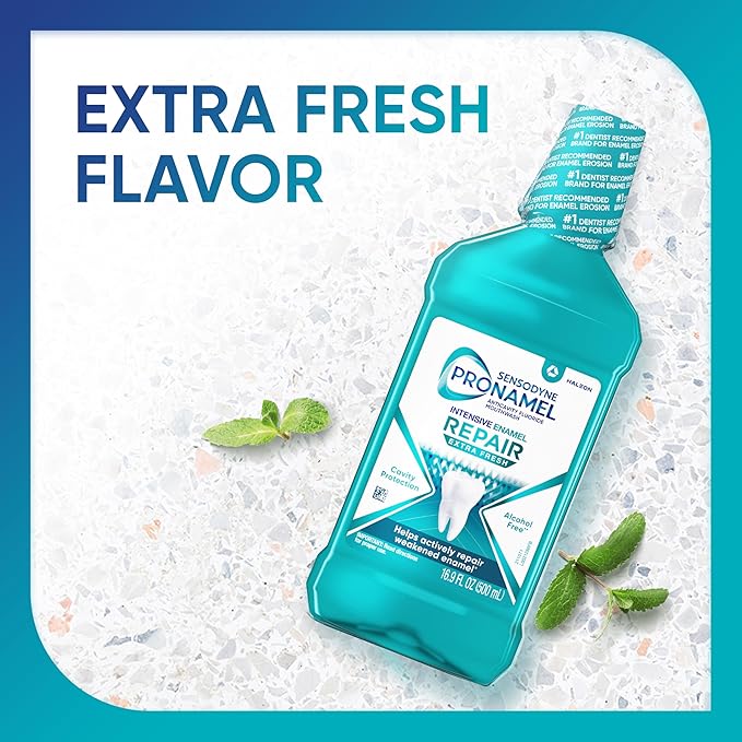 Sensodyne Pronamel Intensive Enamel Repair Alcohol-Free Mouthwash to Help Actively Repair Enamel and Protect Against Cavities, Extra Fresh, 16.9 fl oz (3 Pack)