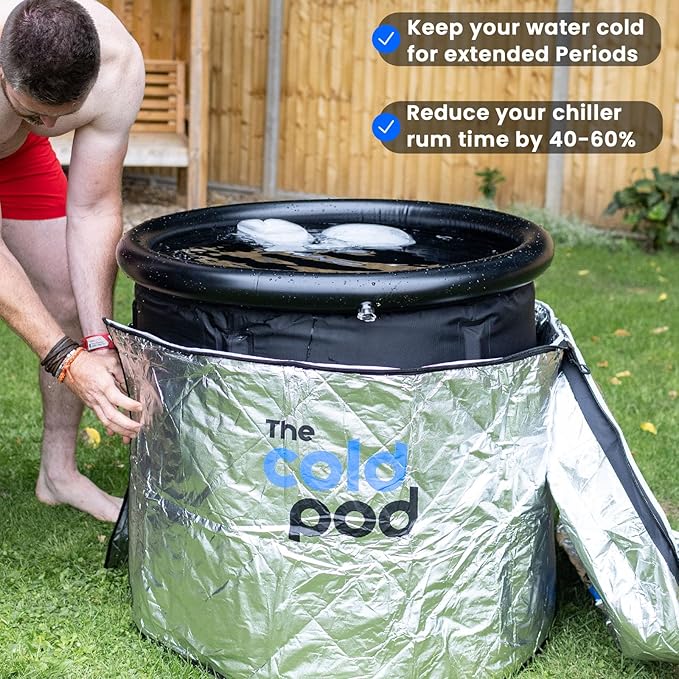 The Cold Pod Insulated Cold Plunge Tub Bundle - 85Gal Ice Bath Round Tubs with Energy Saving Multi-Layer Cover - Chiller Compatible&Silver Reflective-StrideForce Fitness