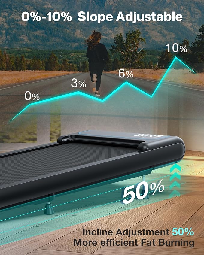 COZYINN 10% Incline Walking Pad - 2.5HP 4MPH/7.6MPH 265/340+lb Capacity Treadmills for Home, Portable Foldable Adjustable Incline Treadmill with Wide Running Area, Mute Control, Works with KINOMAP-StrideForce Fitness