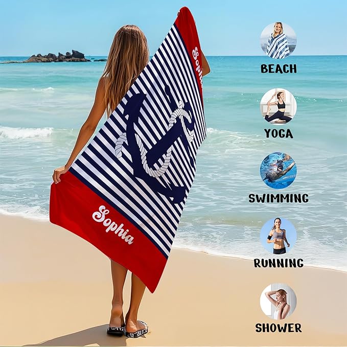 JML Personalized Beach Towel with Name, Custom Anchor Beach Towel, Customized Microfiber Pool Towel, Quick Dry & Absorbent Swim Towel for Adult,Anniversary, Birthday, Summer Holiday,Vacation-StrideForce Fitness