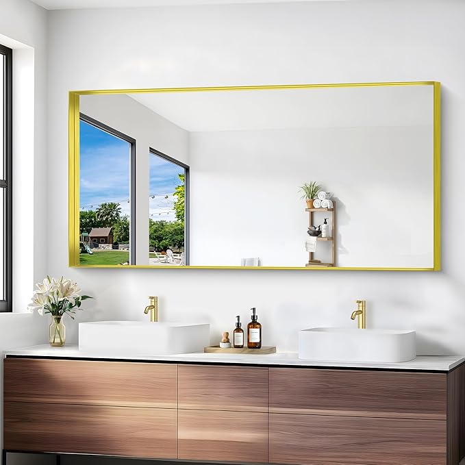 Gold Bathroom Mirror, 30x60 Inch Rectangular Deep Frame Mirror, Large Wall Mounted Bathroom Vanity Mirror Over Sink for Bedroom,Restroom, Living Room, Hangs Vertically or Horizontally-StrideForce Fitness
