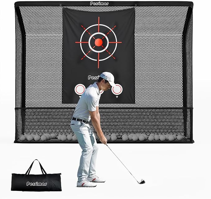 Golf Cage Practice Hitting Net,10x7ft Heavy Steel Frame with 2 Net Side Barriers,for Backyard Driving Chipping Swing Training, Home Range for Indoor& Outdoor.-StrideForce Fitness