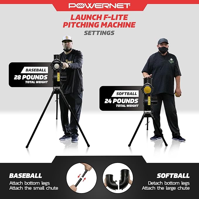 PowerNet Launch F-lite Softball & Baseball Pitching Machine, Dimpled Practice Balls, Bucket of Baseballs, Coaching Bucket Bundle for Pitching Machine, Baseball Training Equipment-StrideForce Fitness