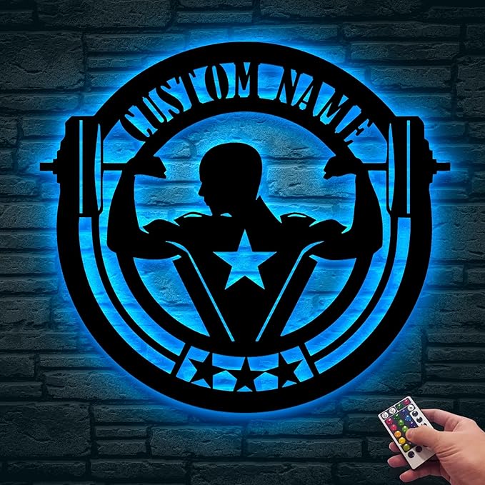 Personalized Gym Metal Sign With LED Light, Custom Gym Wall Art, Gymer Gift, Wall Decor for Home, Birthday & Xmas-StrideForce Fitness