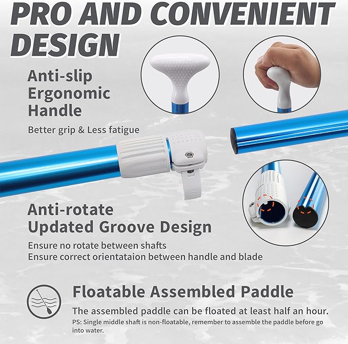 Paddle Board Paddle Detachable, Stand Up Paddle for Adults with Double Locks, Kayak Paddle Adjustable with Glass Fiber Blade, Floating Paddle Board Oar with Lightweight-StrideForce Fitness