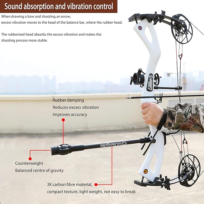 AMEYXGS Bow Stabilizer for Compound Bow, 6" 8" 10" 12" Rod Balance Bar with Damping System and Weights Shock Absorber for Compound Bow Archery Accessory-StrideForce Fitness