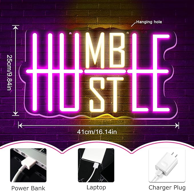 LED Neon Sign HUSTLE Neon Light Christmas Wedding Party Decoration Wall Neon Lamp USB Powered Children Bedroom Night Light Gift (HUSTLE)-StrideForce Fitness