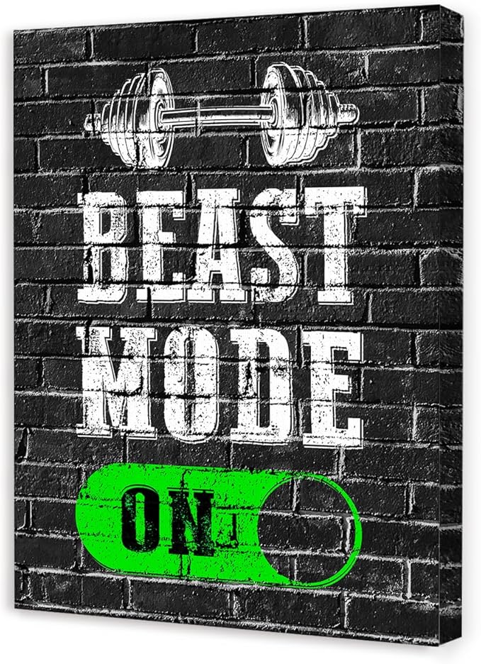 Gym Quotes Wall Art,Inspirational Workout Wall Decor,Beast Mode on Canvas Wall Art for Home Gym Exercise Fitness Room-StrideForce Fitness