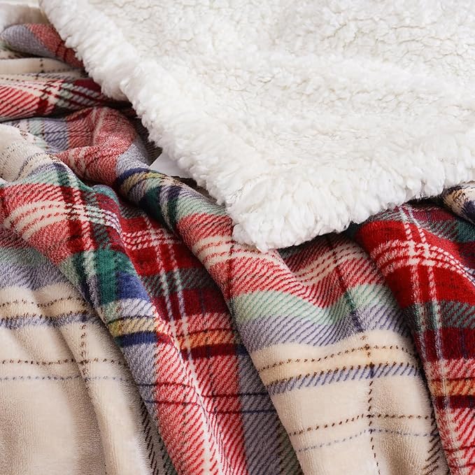 PU MEI Sherpa Fleece Throw Blanket 80" x 90" Reversible Plush Fluffy Large Big Blanket Lattice Flannel Blankets for All Season Use, Chrismas Red-StrideForce Fitness