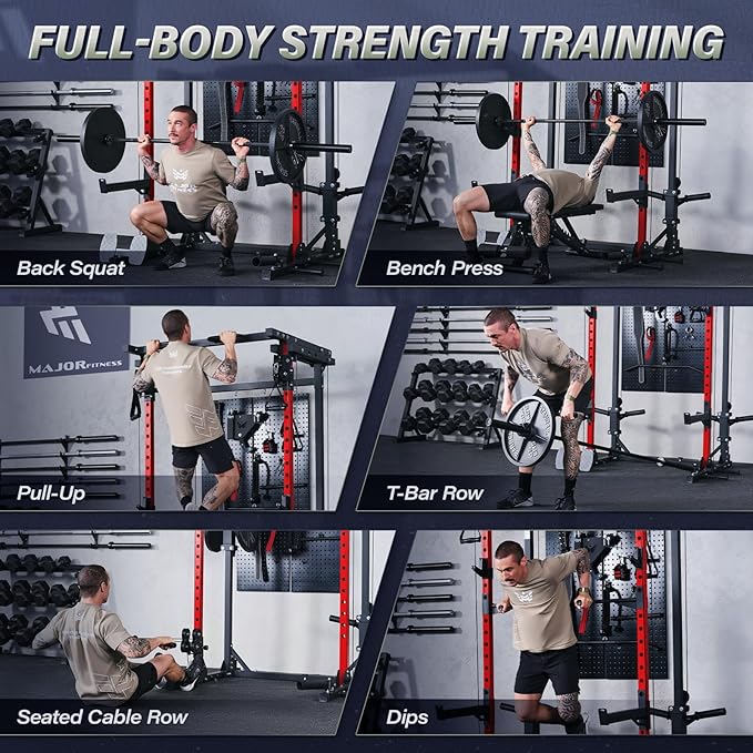 MAJOR FITNESS Drone3 Power Rack, Multi-Function Home Gym Squat Rack with Pull-Up Bar, Cable Crossover & J-Hooks, Heavy-Duty Steel Frame for Maximum Stability & Strength Training-StrideForce Fitness