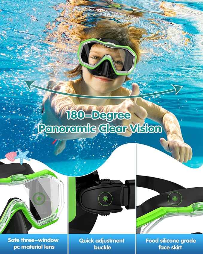 W WSTOO Kids Swim Goggles with Nose Cover,Snorkel Diving Swimming Mask for Youth 5-15,HD 3-Window Wide Vision Anti-Shattered Lens Anti-Fog&Leak-StrideForce Fitness