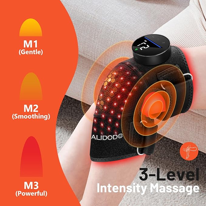 HALIDODO Red Light Therapy & Vibration Massage Knee Brace - Wireless Rechargeable Controller, 660nm&850nm Red Light Therapy Heated Device for Knee/Joint/Elbow/Shoulder Pain Relief, Black.-StrideForce Fitness