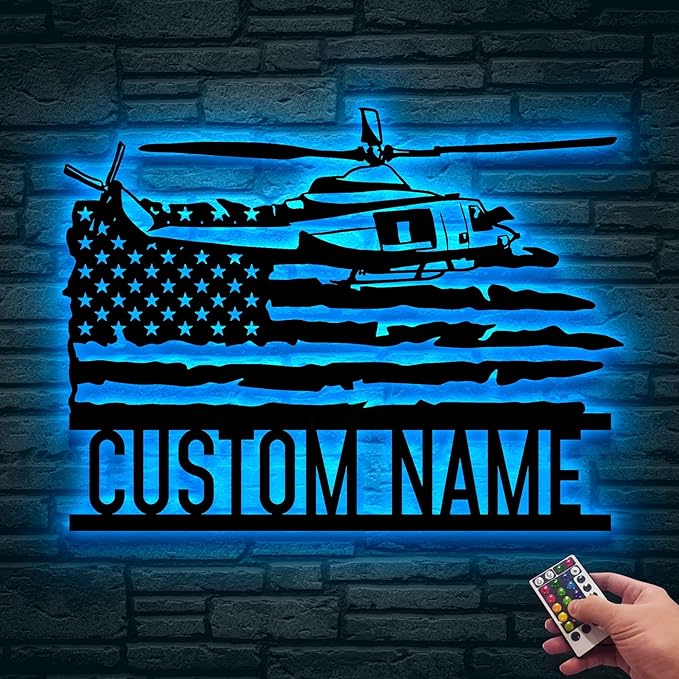 Personalized US Army Helicopter Metal Sign With LED Lights, Custom Helicopter Metal Sign, Hobbie Gifts, Helicopter Sign, Wall Hanging Home Decor Birthday Xmas Gift-StrideForce Fitness