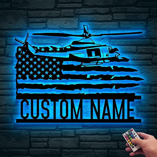 Personalized US Army Helicopter Metal Sign With LED Lights, Custom Helicopter Metal Sign, Hobbie Gifts, Helicopter Sign, Wall Hanging Home Decor Birthday Xmas Gift-StrideForce Fitness