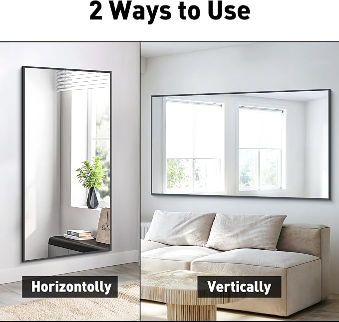 Bathroom Mirror, 30x55 inch Wall Mirror for Bathroom Wall Mounted Black Rectangle Square Corner Mirrors, Black Bathroom Mirror for Living Room, Farmhouse, Bedroom Entryway, Horizontal/Vertical-StrideForce Fitness