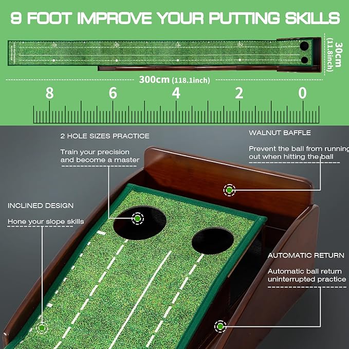 Putting Green Putting matt for Indoors Golf Putting Mat - Indoor Putting with Ball. Putting matt for Golf Practice, Portable and Easy to Clean. Great Gift-StrideForce Fitness