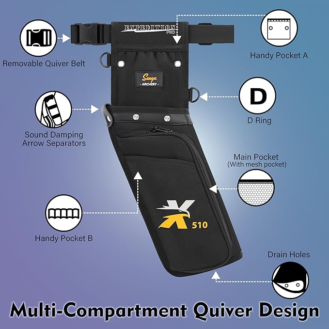 SUNYA X510 Field & Competition Hip Arrow Quiver | 3-Slot Noise-Free Archery Quiver with Sturdy Storage System (42x18cm)-StrideForce Fitness