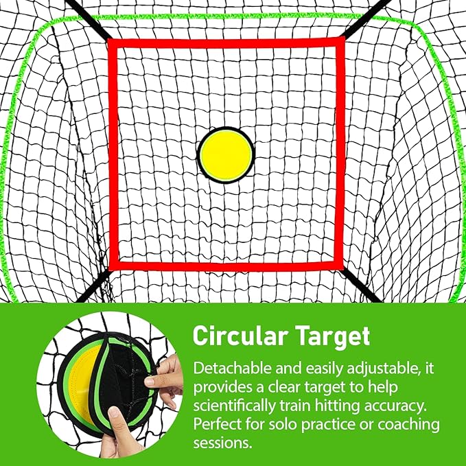 6x6FT Baseball Net, Baseball & Softball Training net with Batting Tee, Strike Zone & Circular Target and Weighted Ball, Portable Design with Compact Storage,Great for Kids-StrideForce Fitness