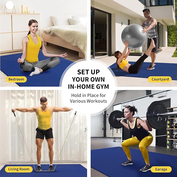 CAMBIVO Large Exercise Mat for Home Workout, 8'x6'/7'x5'/6'x4' (7 mm) Extra Thick Exercise Mat for Home Gym, Shoe-Friendly, Non-Slip Gym Mat for Jump Rope, Weights, Cardio, Fitness-StrideForce Fitness