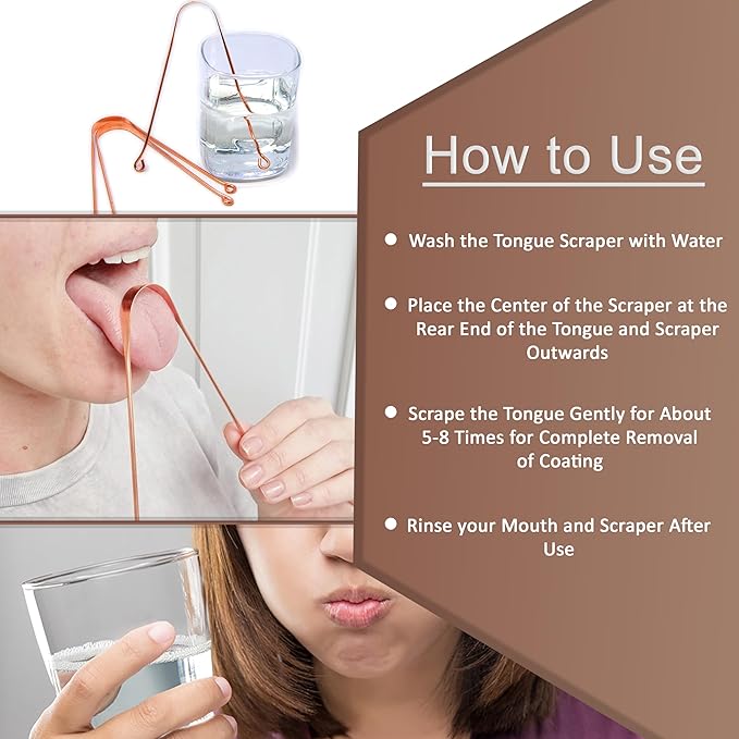 Wonder Care - 100% Copper Tongue Scraper Tongue cleaner Ayurvedic for Optimal Oral Hygiene (3 Pieces)