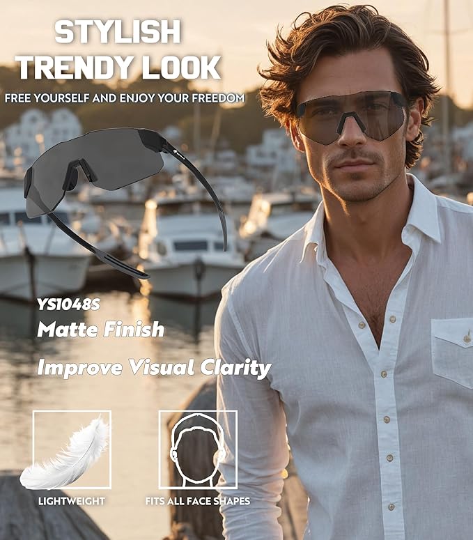 YAMAS Sport Sunglasses for Mens Womens, Wrap around Sunglasses, Non-Slip Nose Pads for Climbing and Running, UV400 Protection-StrideForce Fitness