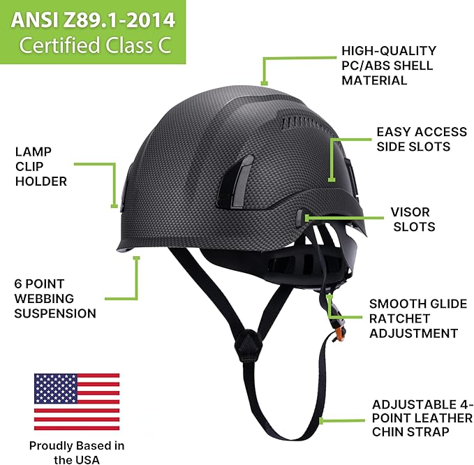 Land Helmets EcoPro Safety Helmet - ANSI/ISEA Z89.1-201 Type 1 Class C Vented - OSHA Approved - Lightweight Helmet with 6 Pt Suspension for Arborist, Industrial & Fall Protection-StrideForce Fitness