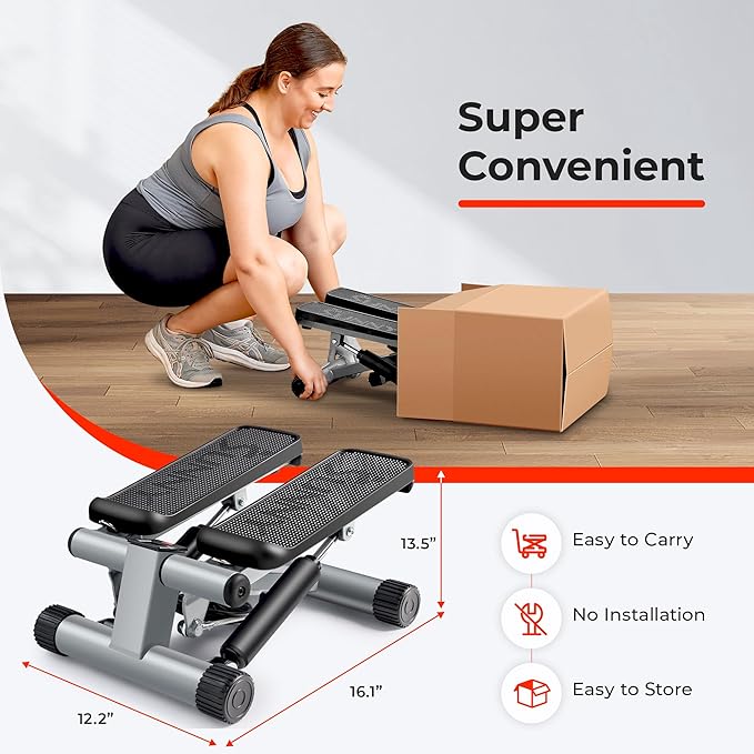 Sunny Health & Fitness Mini Stepper for Exercise at Home, Stair Step Workout Machine with Resistance Band and Over 300lb Weight Capacity, Optional Twist Motion and Free SunnyFit App Connection-StrideForce Fitness