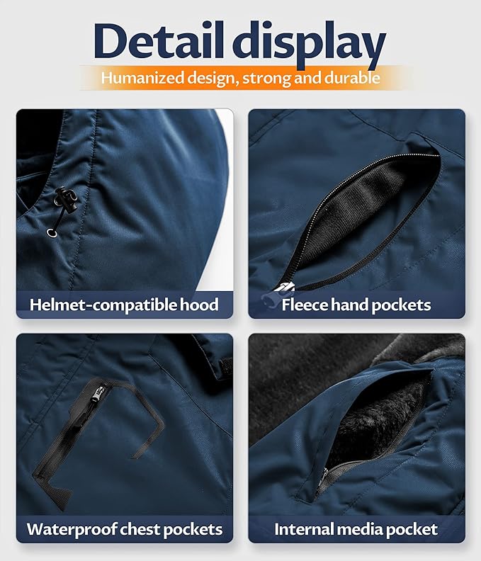 CREATMO US Men's Mountain Waterproof Ski Jacket - Windproof Snowboarding Warm Winter Coat Raincoat-StrideForce Fitness