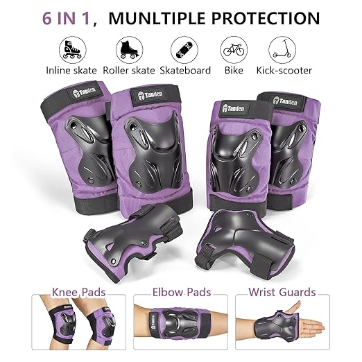 Skating Protective Gear Kids Toddler Knee Pads and Elbow Pads Set, Bike Protection for Kids Wrist Guards for Roller Skating Skateboarding Cycling Purple-StrideForce Fitness