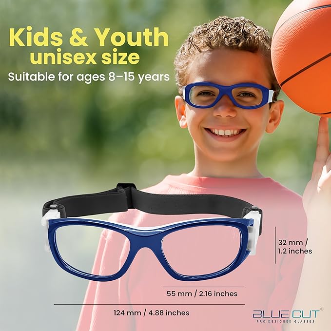 BLUE CUT Safety Basketball Goggles For Kids for Outdoor Sports Activities Anti Fog Replaceable to Prescription Lenses-StrideForce Fitness