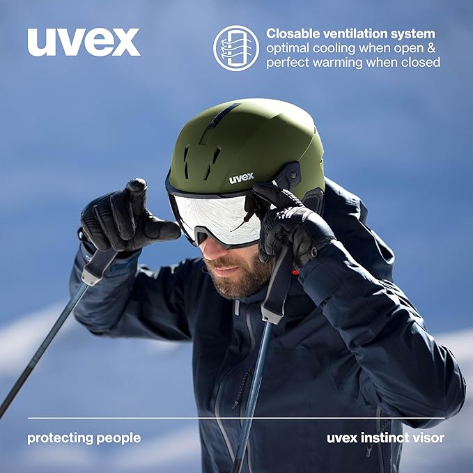uvex Instinct Visor - Adjustable ski & Snowboard Helmet with Integrated Visor for Women & Men - White-Black Matte - Medium-StrideForce Fitness