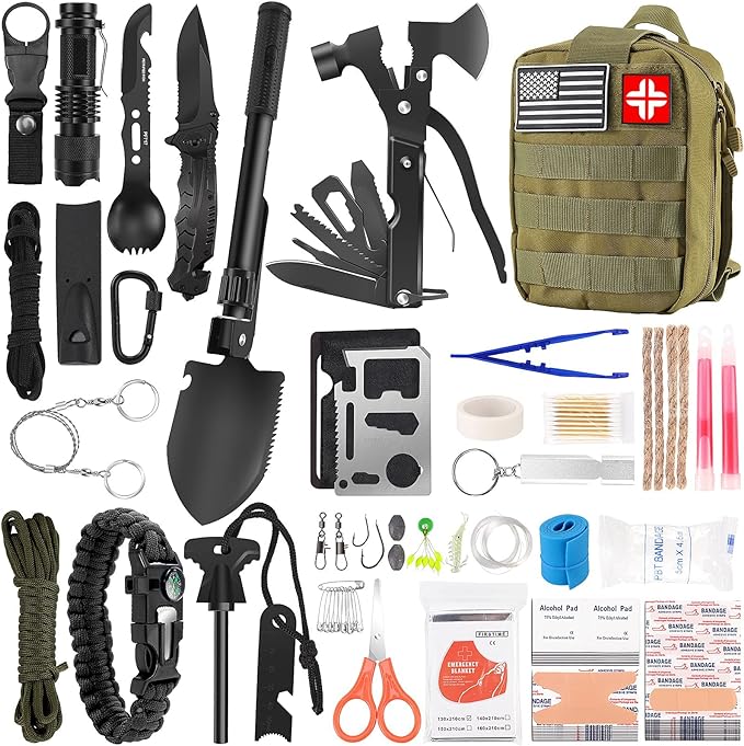 Survival Kit and First Aid Kit, 142Pcs Professional Survival Gear and Equipment with Molle Pouch, for Men Dad Husband Who Likes Camping Outdoor Adventure…-StrideForce Fitness