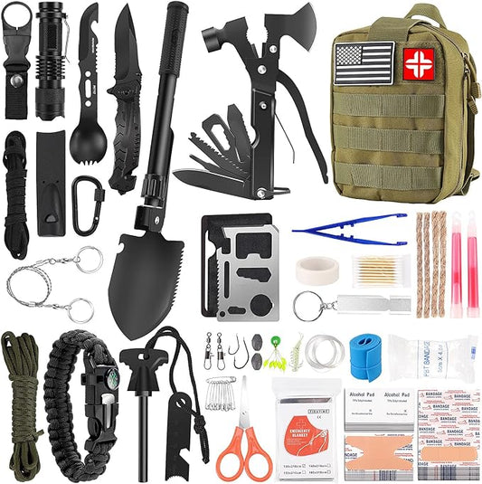 Survival Kit and First Aid Kit, 142Pcs Professional Survival Gear and Equipment with Molle Pouch, for Men Dad Husband Who Likes Camping Outdoor Adventure…-StrideForce Fitness