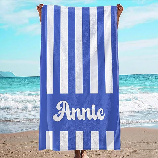 JML Personalized Beach Towel with Name, Custom Cabana Stripe Beach Towel, Customized Microfiber Pool Towel, Quick Dry & Absorbent Swim Towel for Adult,Mother's Day, Birthday, Summer Holiday,Vacation-StrideForce Fitness