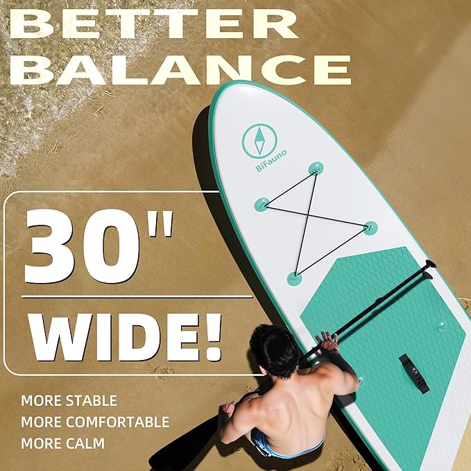 Inflatable Stand Up Paddle Board with SUP Accessories & Backpack. Paddle Boards for Adults. Non-Slip Deck, Wide Stance, Bottom Fin, Double Action Pump.-StrideForce Fitness