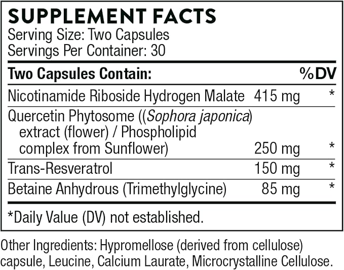 THORNE - ResveraCel - Nicotinamide Riboside with Quercetin Phytosome and Resveratrol - Support Healthy Aging, Methylation, Cellular Energy Production and Metabolism* - 60 Capsules - 30 Servings-StrideForce Fitness