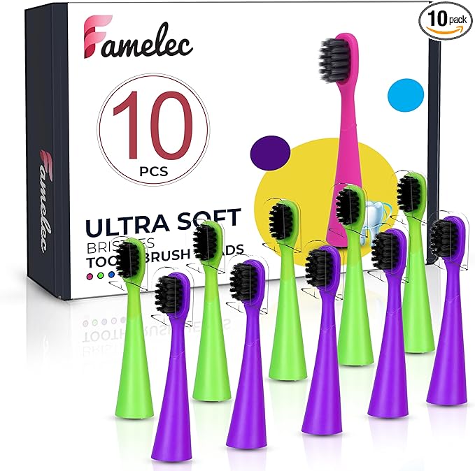 10Pcs for Burst Toothbrush Heads Kids, Fit for Burst Kids Electric Toothbrush, Ultra Soft Bristles for Deep Clean Perfect for Toothbrush Heads Purple & Green with Toothbrush Covers
