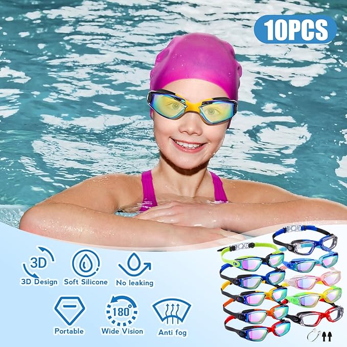 Konohan 10 Pack Swim Goggles Bulk for Kids adult Pool Goggles Anti Fog Silicone No Leak Swimming Glasses for Men Women Youth-StrideForce Fitness