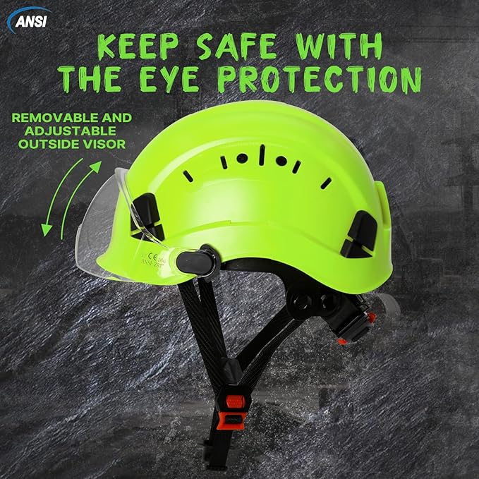 AOLAMEGS ABS Safety Hard Hat - ANSI Z89.1 Approved Safety Helmet with Visor Adjustable Vented Hardhat for Men Women Adults Safety Hardhats for Industrial Construction Work (Bright Yellow Clear Visor)-StrideForce Fitness