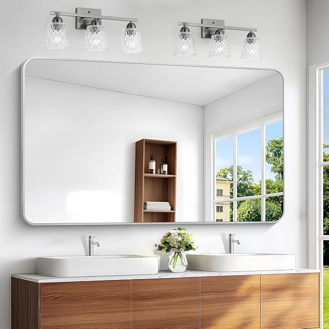 Silver Bathroom Mirror,60x36 inch Wall Mirror for Bathroom Wall Mounted,Rectangle Mirror for Bathroom Over Sink,Modern Frame Round Corner for Living Room,Bedroom Entryway,Horizontal/Vertical-StrideForce Fitness