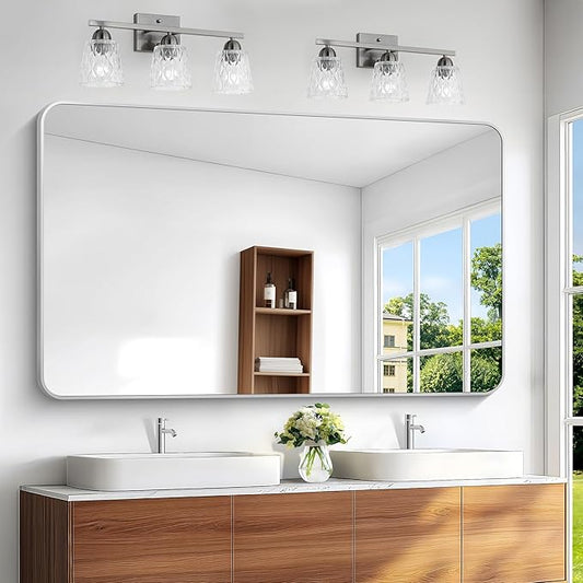 Silver Bathroom Mirror,60x36 inch Wall Mirror for Bathroom Wall Mounted,Rectangle Mirror for Bathroom Over Sink,Modern Frame Round Corner for Living Room,Bedroom Entryway,Horizontal/Vertical-StrideForce Fitness