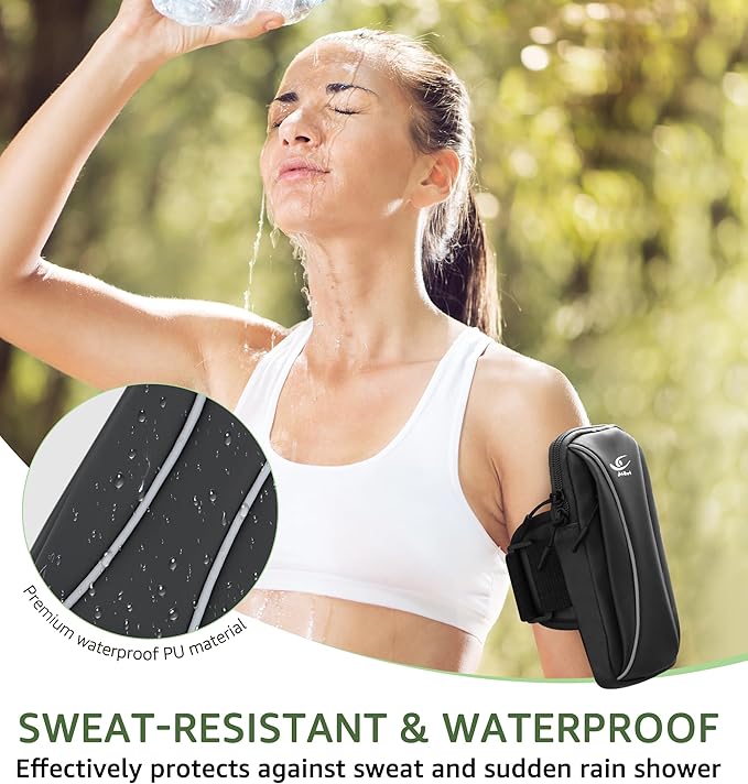 HiRui Arm Bag & Wrist Bag Phone Holder, Sports Running Armband for Gym, Cycling & Workout, Compatible with iPhone 16/15/14 Series, Samsung Galaxy & More, Reflective, Adjustable, Secure Fit (Black)-StrideForce Fitness