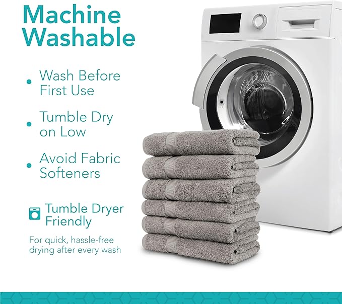 Pleasant Home Bath Towels Set of 6 (24” x 50”) 100% Cotton, 515 GSM | Lightweight, Soft & Absorbent Luxury Towels for Bathroom | for Gym, Pool & Spa | 6 Pack, Gray-StrideForce Fitness