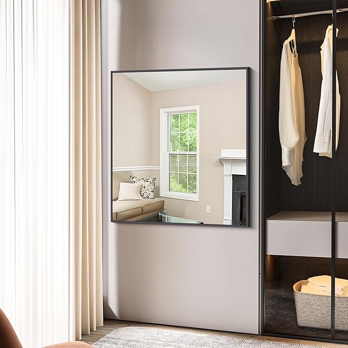 Bathroom Mirror,36x40 inch Wall Mirror for Bathroom Wall Mounted Black Rectangle Square Corner Mirrors, Black Bathroom Mirror for Living Room, Farmhouse, Bedroom Entryway, Horizontal/Vertical-StrideForce Fitness