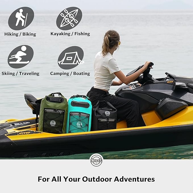 STOVER 5/10/25/30/40/55L Waterproof Backpack- Floating Dry Bag for Kayaking, Travel, Beach, Hiking, & Camping, Men/Women-StrideForce Fitness