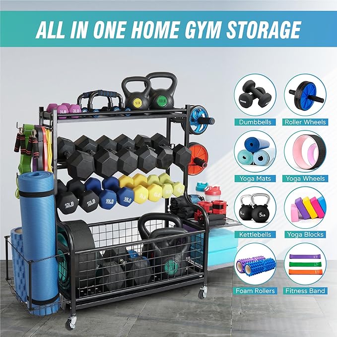 STUFFSTASH Dumbbell Rack, Heavy Duty Adjustable Weight Rack for Home Gym with Extra Strong Sheet Steel Shelf and Base, Home Gym Storage Weight Rack for Home Gym Dumbbells, Kettlebell Rack-StrideForce Fitness